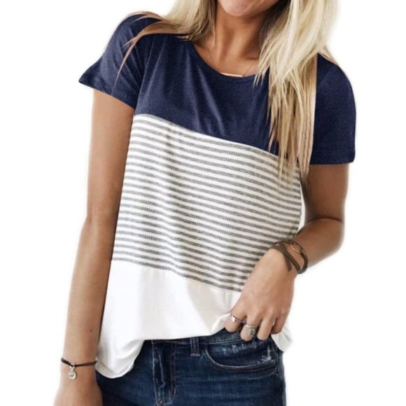 Tops - Women's Color Block Striped Casual Tee
